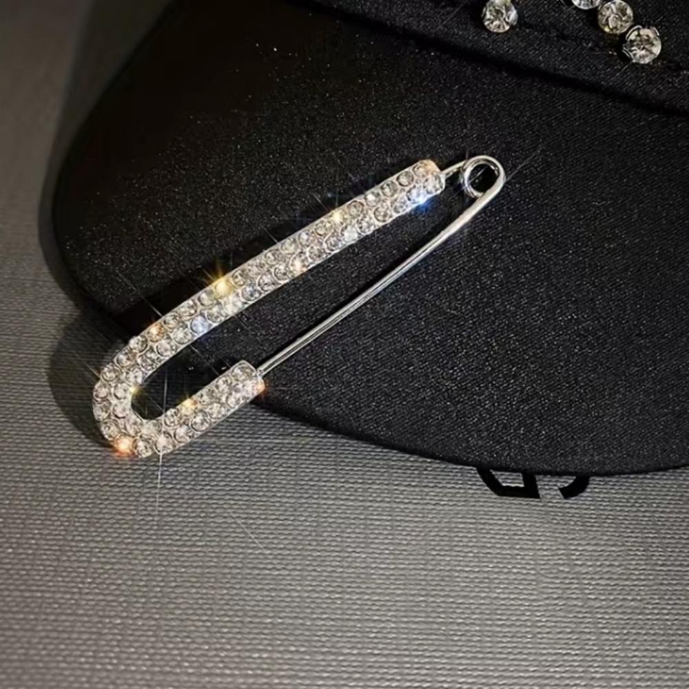 Rhinestone Safety Pin Brooch Pin silver